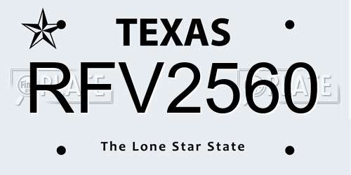RFV2560 Texas License Plate