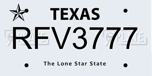 RFV3777 Texas License Plate