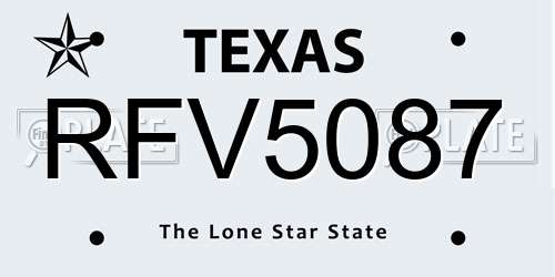 RFV5087 Texas License Plate