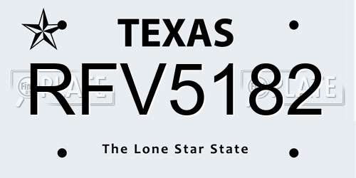 RFV5182 Texas License Plate