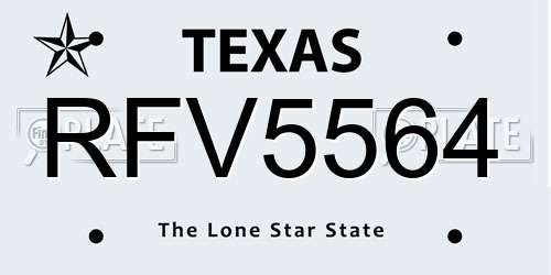 RFV5564 Texas License Plate