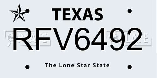 RFV6492 Texas License Plate