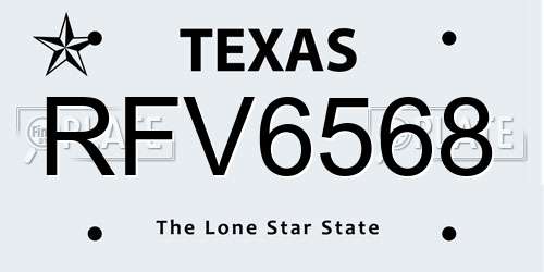 RFV6568 Texas License Plate