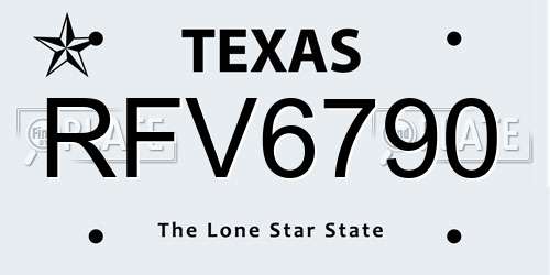 RFV6790 Texas License Plate