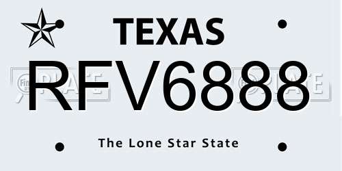 RFV6888 Texas License Plate