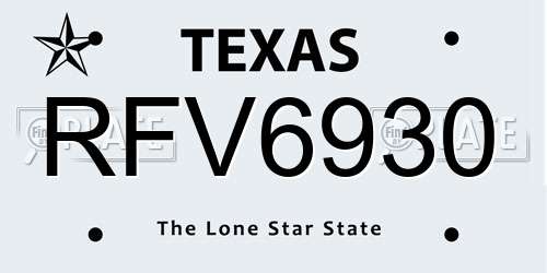 RFV6930 Texas License Plate