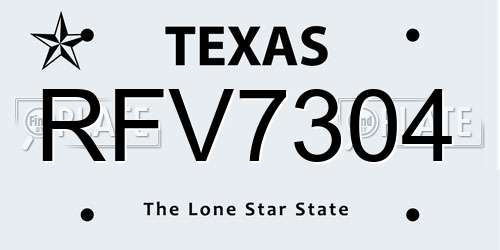 RFV7304 Texas License Plate