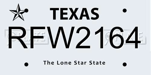 RFW2164 Texas License Plate