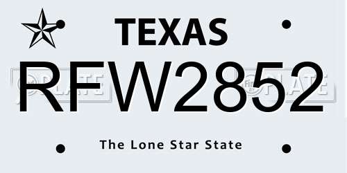 RFW2852 Texas License Plate