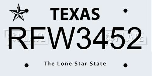 RFW3452 Texas License Plate
