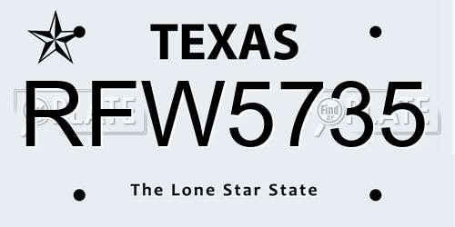 RFW5735 Texas License Plate