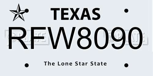 RFW8090 Texas License Plate