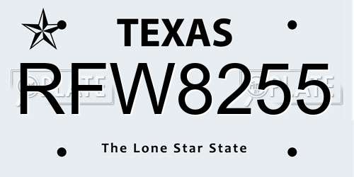 RFW8255 Texas License Plate