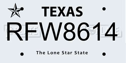 RFW8614 Texas License Plate