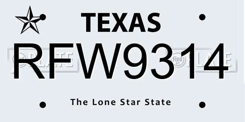 RFW9314 Texas License Plate