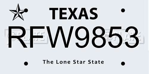 RFW9853 Texas License Plate