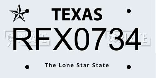 RFX0734 Texas License Plate