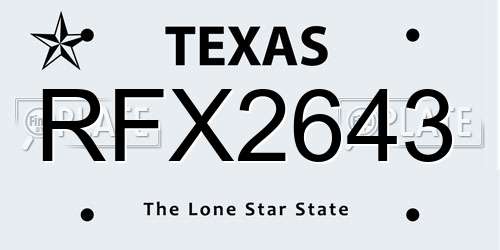 RFX2643 Texas License Plate