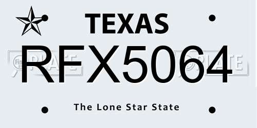 RFX5064 Texas License Plate