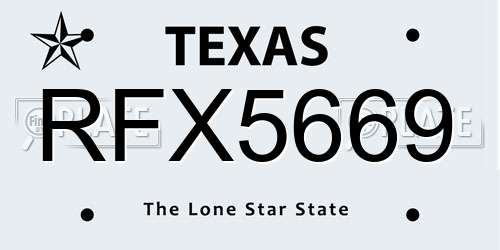 RFX5669 Texas License Plate