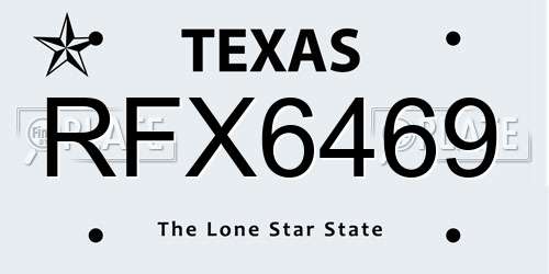 RFX6469 Texas License Plate