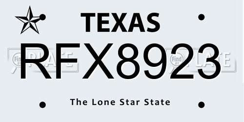 RFX8923 Texas License Plate