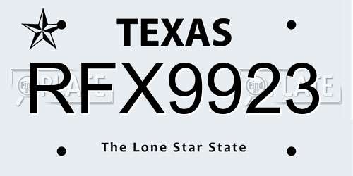 RFX9923 Texas License Plate