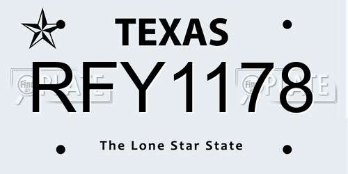 RFY1178 Texas License Plate