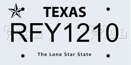 RFY1210 Texas License Plate