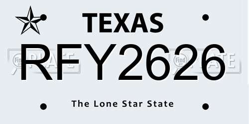 RFY2626 Texas License Plate