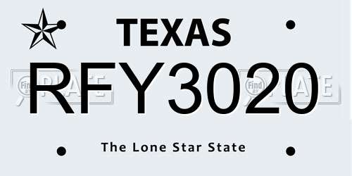 RFY3020 Texas License Plate