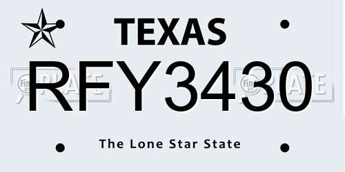 RFY3430 Texas License Plate