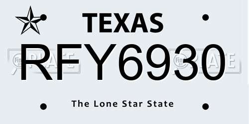 RFY6930 Texas License Plate