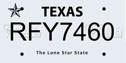 RFY7460 Texas License Plate