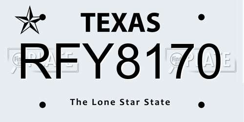 RFY8170 Texas License Plate