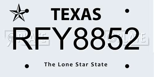 RFY8852 Texas License Plate