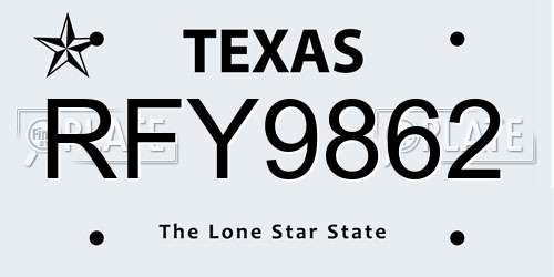 RFY9862 Texas License Plate