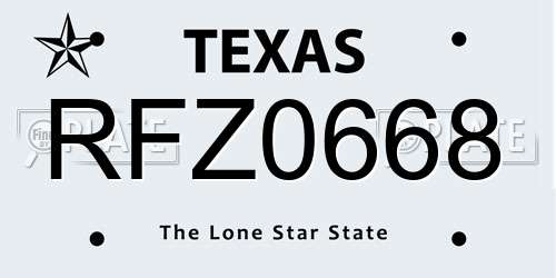 RFZ0668 Texas License Plate