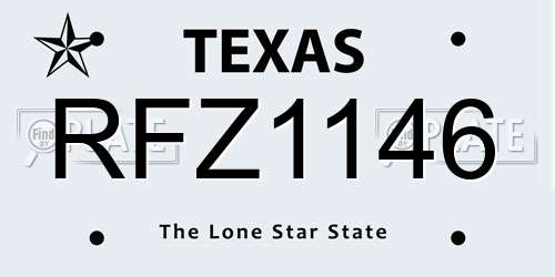 RFZ1146 Texas License Plate