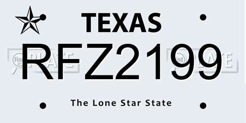 RFZ2199 Texas License Plate