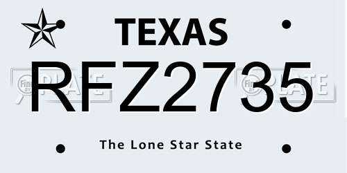 RFZ2735 Texas License Plate