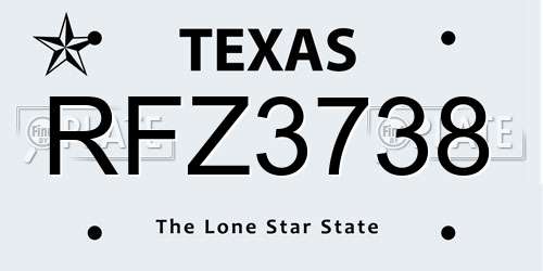 RFZ3738 Texas License Plate