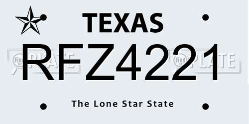 RFZ4221 Texas License Plate
