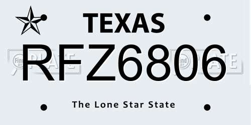 RFZ6806 Texas License Plate