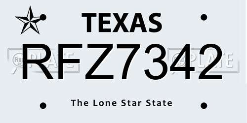 RFZ7342 Texas License Plate