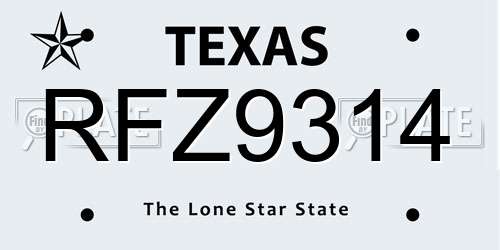 RFZ9314 Texas License Plate