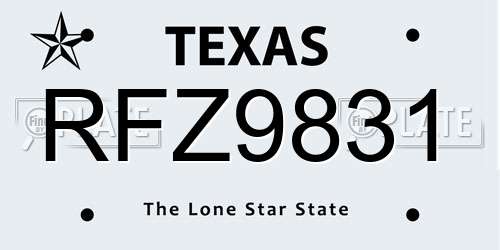 RFZ9831 Texas License Plate