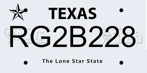 RG2B228 Texas License Plate