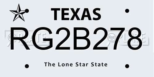 RG2B278 Texas License Plate