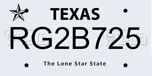 RG2B725 Texas License Plate